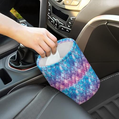 Image of Mermaid Scale Car Trash Bag Portable Garbage Bin Printed for Car Front Seat, Back Seat, Floor, Easy to Clean Accessory Car Interior Decoration