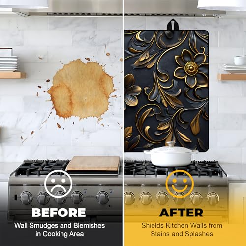 Image of NYZE Stove Cover for Electric and Glass Stove Tops 3-in-1 Stove Mat, Heat Resistant Counter Protector Mat, Non-Slip Surface & Drying Rack (Black Flowers, 28.5 inchLx20.5 inchW)