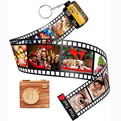 Enkoura【エンコンラ】フィルムロールキーホルダー 写真付き カスタムフォトカメラロールキーホルダー 写真や記念日日付入れ可能なベスト贈り物恋人へ 木製ギフトボックス付き 写真リールアルバム 誕生日プレゼント 記念記念日プレゼント