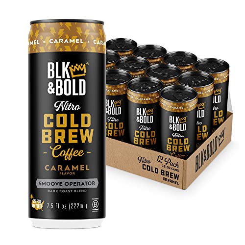 BLK & Bold Smoove Operator Caramel Nitro Cold Brew Coffee. Keto-Friendly, Zero Sugar, Low Calorie Ready-to-Drink Dark Roast. 8 oz Cans (Pack of 12)