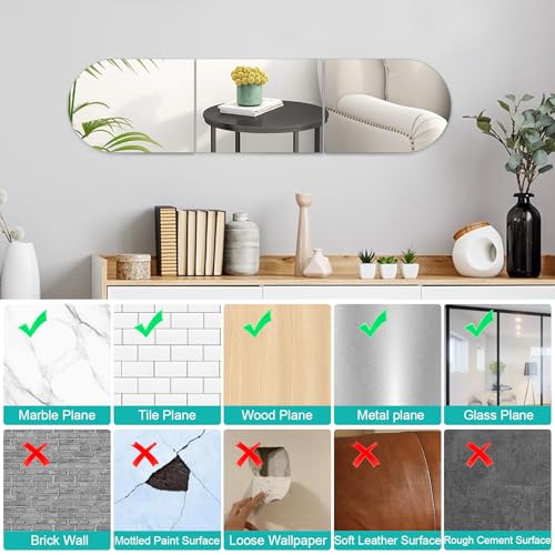 Arched Full Length Mirror Wall Mounted 16''x12'' x 3PCS Frameless Glass Full Body Mirror Tiles for Wall, Door, Living Room, Bathroom, Bedroom, Cloakroom, Entryway Decor - Image 6