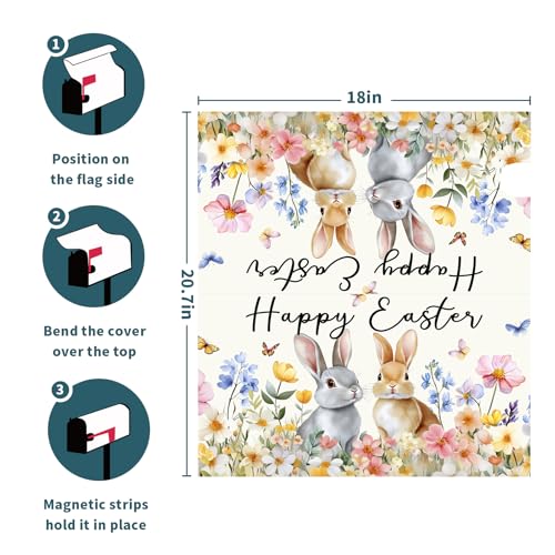 Image of Spring Easter Cute Bunny Mailbox Cover Magnetic Standard Size 21x18 Inch Easter Flowers Butterfly Mailbox Covers Spring Holiday Mailbox Wraps Post Letter Box Cover Garden Decorations for Home Outside