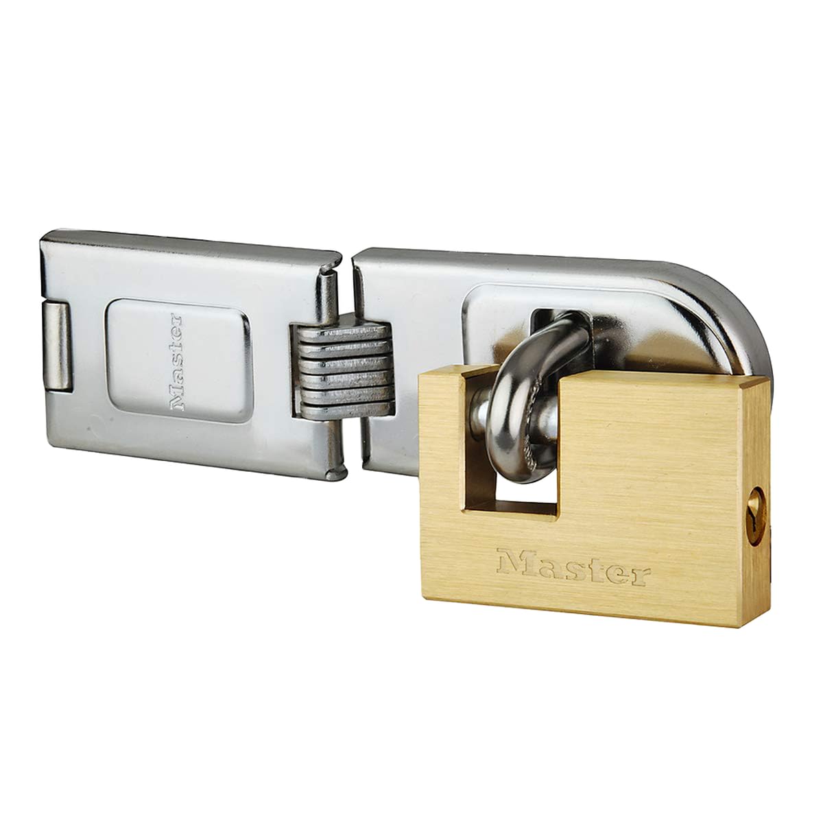 Master Lock 606720EURD zestaw z zawiasami drzwiowymi i prostokątną kłódką z kluczem
