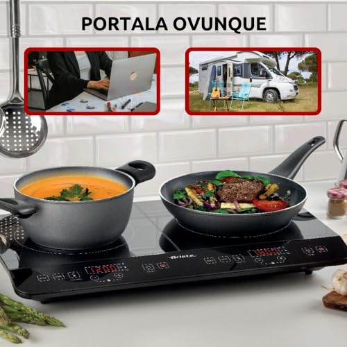 Plaque à induction portable Ariete double vitrocéramique sécurité enfant