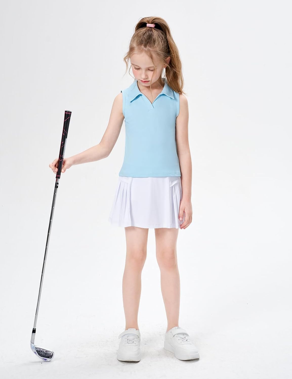 Girls Sleeveless Polo Shirts, Kids V Neck Golf Shirts Blouses, Quick Dry Athletic Girls Tennis Tank Tops, Size 5-14 - Image 3