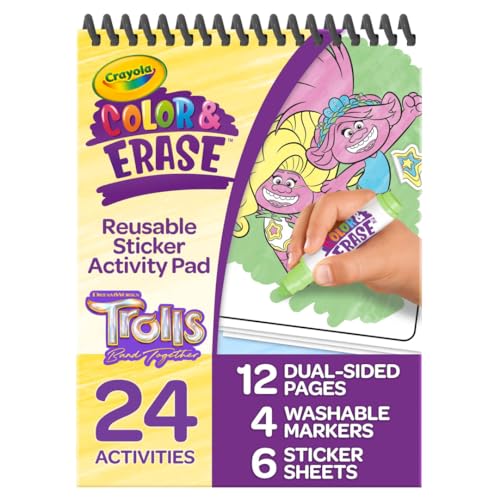 Crayola Trolls Color & Erase Sticker Activity Pad, 12 Reusable Trolls Coloring Pages & 100 Stickers, Gift - image 1