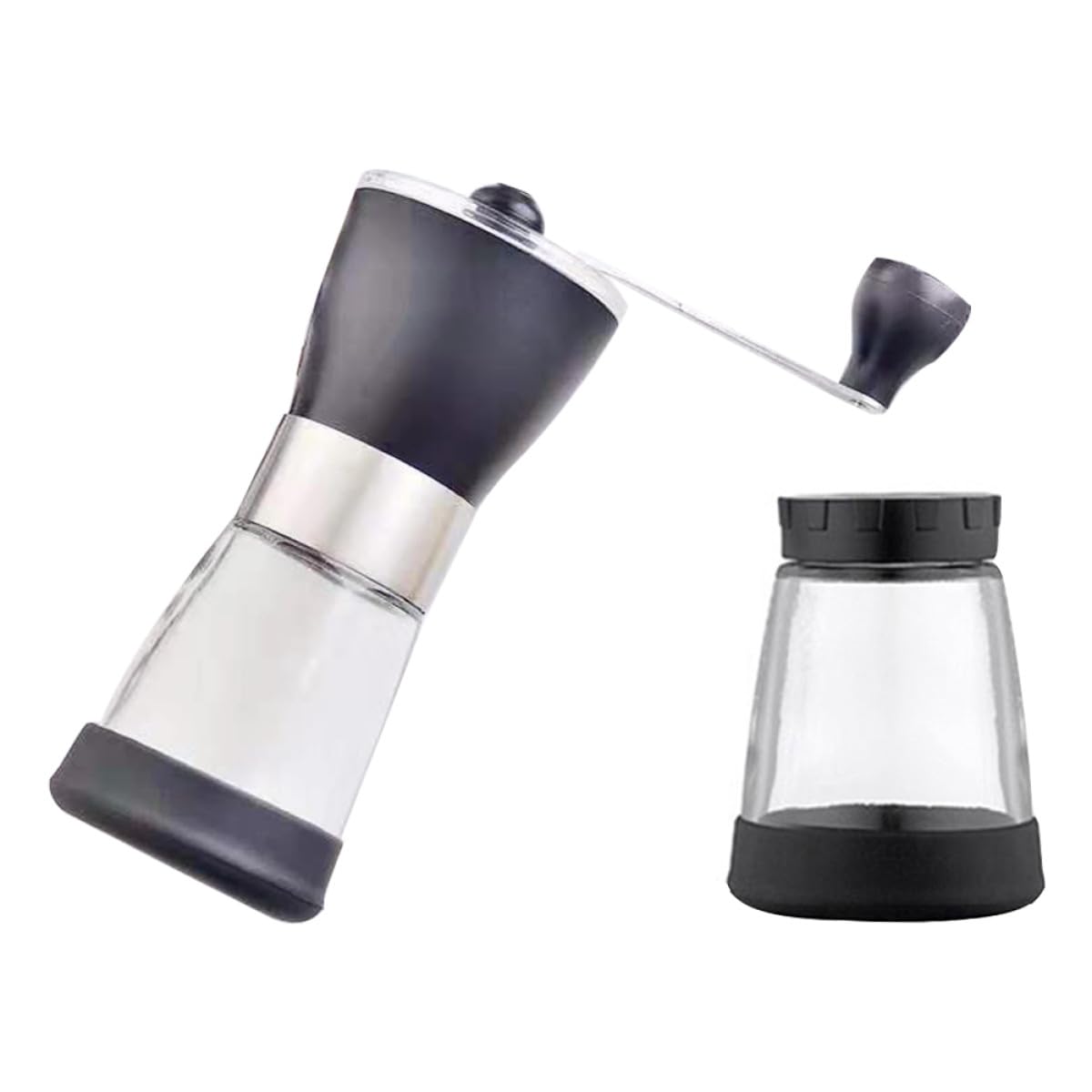 Molinillo Manual de Café Cuerpo de Acero Inoxidable y Recipiente de Vidrio para Moler Granos en Cocina o Viaje Silenciosa y Resistente al Desgaste