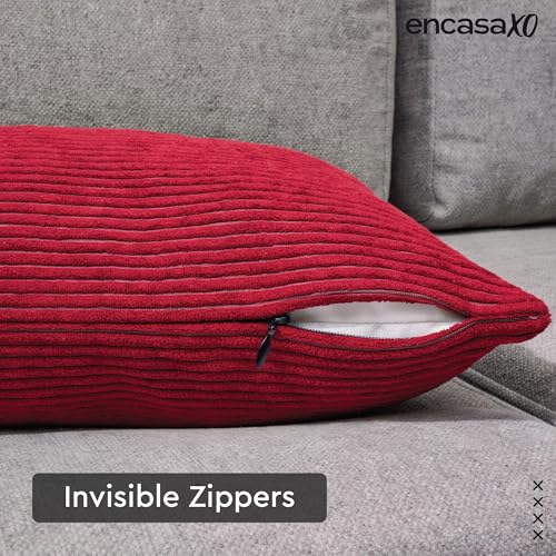 Image of Encasa XO Corduroy Cushion Covers, No Inserts, Set of 2, Red