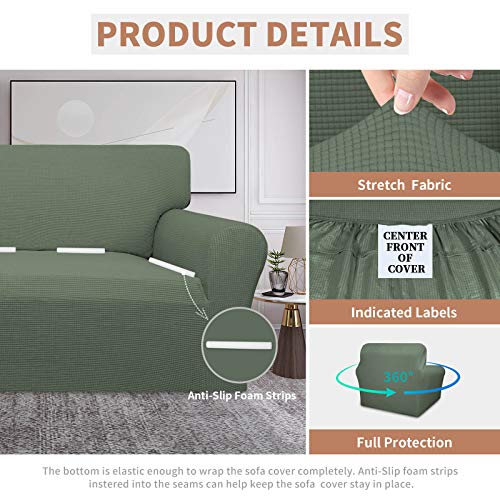 Image of Easy-Going 100% Waterproof Chair Couch Cover, Stretch Jacquard Sofa Cover | Dual Waterproof Sofa Slipcover, Leakproof Furniture Protector for Kids, Pets, Dog and Cat (Loveseat, Grayish Green)