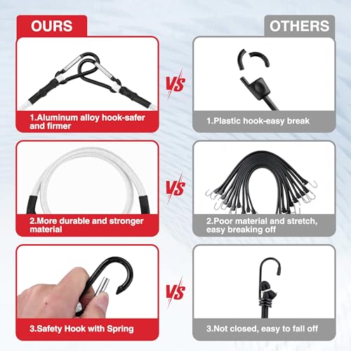 image for WORKPRO 24 Inch Bungee Cords with Hooks, 4 Pack Superior Rubber Heavy 