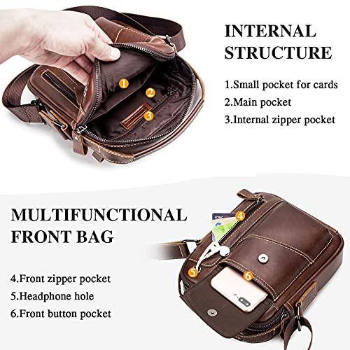 BAIGIO Men's Small Leather Shoulder Bag Messenger Pack Handbag Bag Crossbody Bag Man Purse Sling for Travel Business Work3