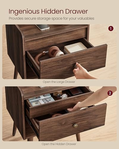 image for VASAGLE Nightstands, Set of 2, Bedside Tables with Hidden Drawers, Mid
