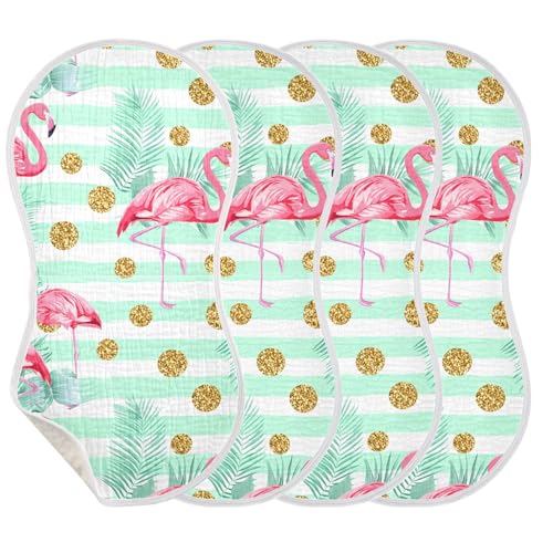 xigua Flamingos Muslin Baby Burp Cloths Set of 4, Super Soft & Absorbent Burping Rags, Cotton Burp Clothes Shower Gift for Newborn, Baby Girls and Boys3