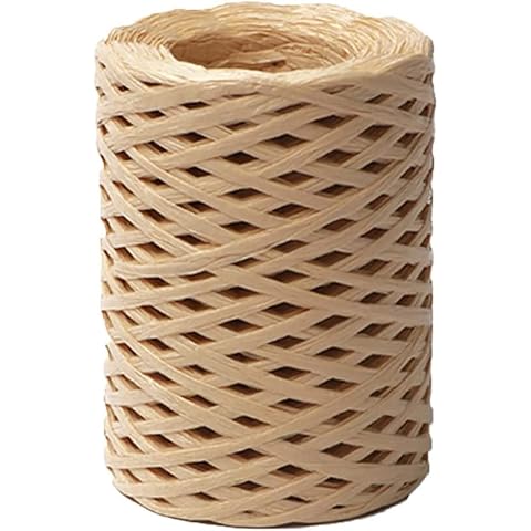 150M Raffia Paper Yarn Yellow Green Packing Paper Twine Knitting Summer Hat Bag Yarn Craft Ribbon Strings Packing Twine for Festival Gifts DIY Decoration and Craft Projects (Light Brown) Cover