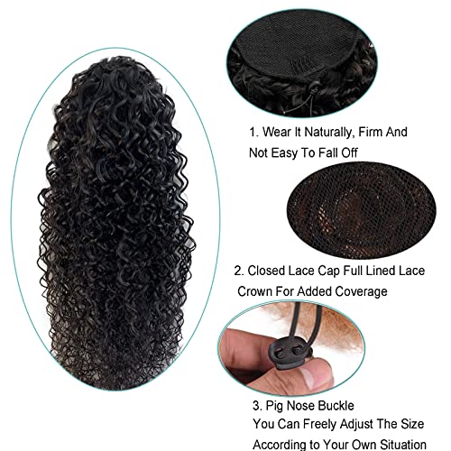 Human Hair Ponytail Extension For Black Women 14 Inch Black Drawstring Ponytail Extension 10A Brazilian Virgin Hair Ponytail For Women Water Wave Ponytail Hairpiece With Clip In Binding Pony Tail 100G #TOP4