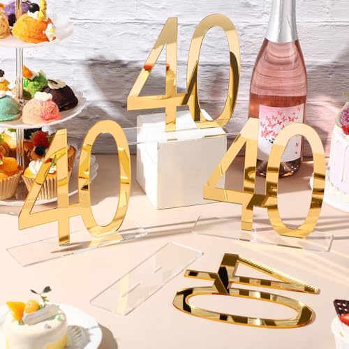 Image of Threehoney 12 Pcs Mirror Gold 40th Birthday Decorations for Men and Women Acrylic Anniversary Decorations Table Numbers Centerpieces for Birthday Party