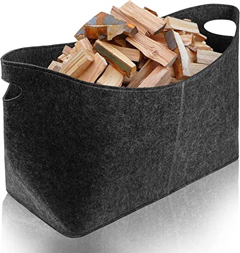 Firewood basket, felt basket Groß Filztasche Kaminholz, Kaminholztasche Faltbar Holzkorb Filzkorb Filz Shopper Einkaufstasche MultifunktionalKaminholztasche Kaminholz- Filztasche Maße 54 x 29 x 40 cm-5