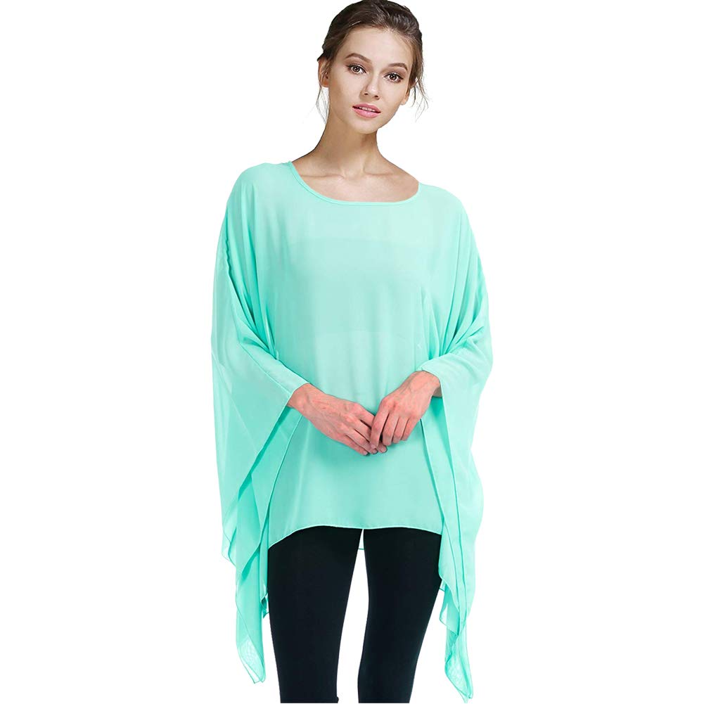 Max Hsuan Womens Summer Solid Sheer Batwing Blouse Chiffon Caftan Poncho Tunic Top Plus Size Cover up