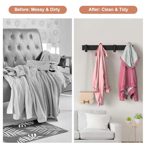 Image of PMMASTO Coat Rack Wall Mounted, 4 inchT Shaped Wall Hooks for Hanging, Heavy Duty Stainless Steel Coat Hook Rail for Hat Towel Robes in Bathroom Kitchen Mudroom Entryway (Black, 2PC)
