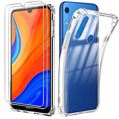 Reshias Funda para Huawei Y6s con [2 Pack] Cristal Templado Protector de Pantalla, Suave TPU Transparente Gel Silicona Anti-caída Protectora Carcasa para Huawei Y6s 2020 (6.09 Pulgadas)