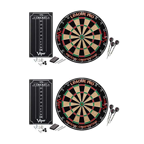 Viper League Pro Sisal Dartboard Set Starter Kit with Steel Tip Darts, Mounting Hardware, and Scoreboard, Multicolor (2 Pack)