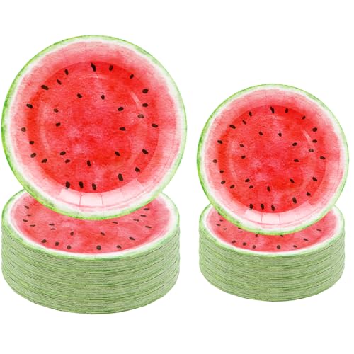 GOGUOGOFA 50Pcs Watermelon Party Supplies 9 Sweet Watermelon Paper Dinner Plates 7 Fruit Watermelon Dessert Plates for Summer Fruit Watermelon Birthday Party Decorations