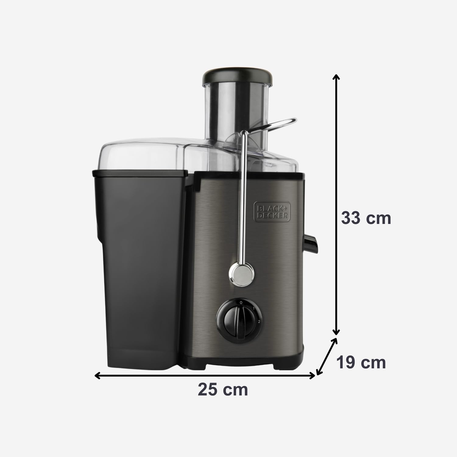 BLACK+DECKER - Centrifugeuse 600W | 2 Vitesses | Entrée Large 62mm | Réservoir Jus 0,55L & Pulpe 1,2L | Corps Inox Anti-Traces | Filtre Acier Inox Amovible | Système Sécurité & Anti-Goutte