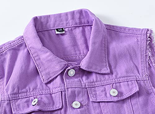 Image of Men's Sleeveless Ripped Denim Vest Casual Slim Fit Button Down Jeans Vests Jacket