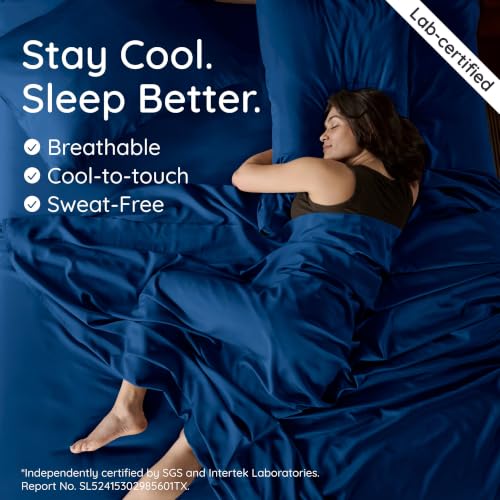 Bambaw 100% Viscose Derived from Bamboo Fitted Sheets Queen Size, Cooling Fitted Sheets Queen Size, 16’’ Deep Pocket Navy Blue Fitted Sheet, Breathable Queen Mattress Fitted Sheet Only (Navy Blue) by Bambaw - Used condition - Image 3