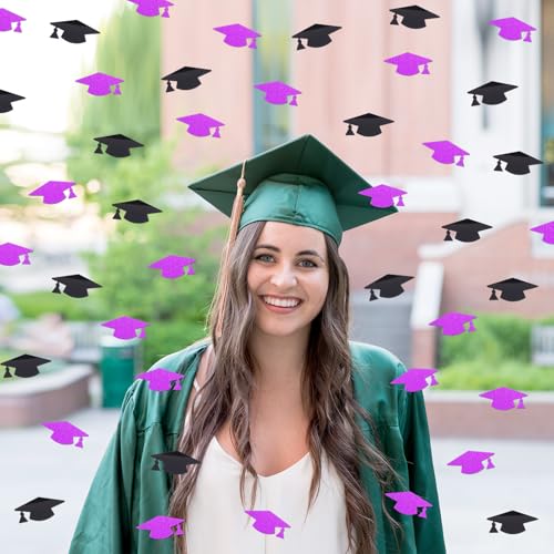 Image of Purple and Black Graduation Cap Confetti 2026, Class of 2026 Table Centerpiece Grad Confetti for 2026 Graduation Party Decorations Supplies