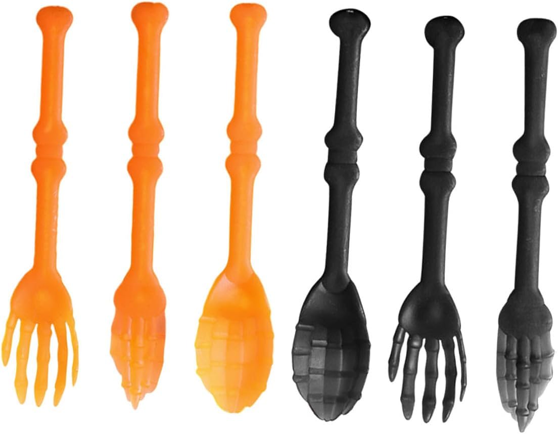 Halloween Party Tableware 6pcs Plastic Hand Bone Shape Forks Spoons