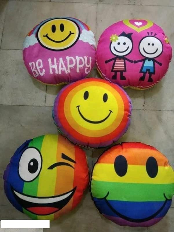 Sakshi Collections Supersoft Velvet Emoji Round Cushions for Your Home, Bedroom & Kids Room (Free Size, Multi) - Pack of 5