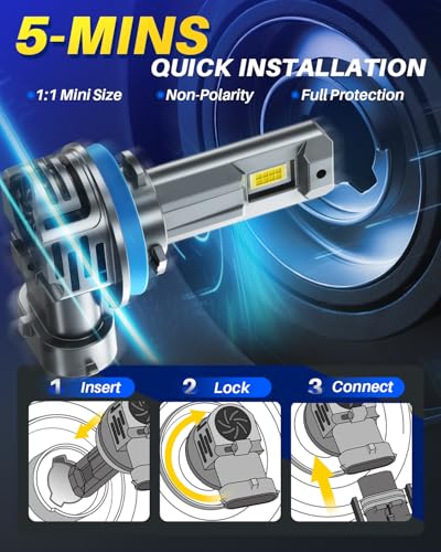 Image of AUTOONE H11 /H9 /H8 LED Bulb, 70000LM 1:1 Size No Flickering, Quick Install, Longer Lifespan, 2PCS