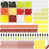 Realure 250 Pcs/4 Types Fishing Soft Plastic Worms Set Artificial Bread Worm & Earthworm & Cricket & Corn Baits Silicone Soft Maggot Simulation Bait Worm for Freshwater & Saltwater Sea Fishing