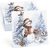 Joxessaien 32 Stück Weihnachten Servietten Schneemann, 33×33cm Servietten Wintermotiv, 3-Lagig weihnachtsservietten nostalgie, Weinachtsdekorationen Tisch