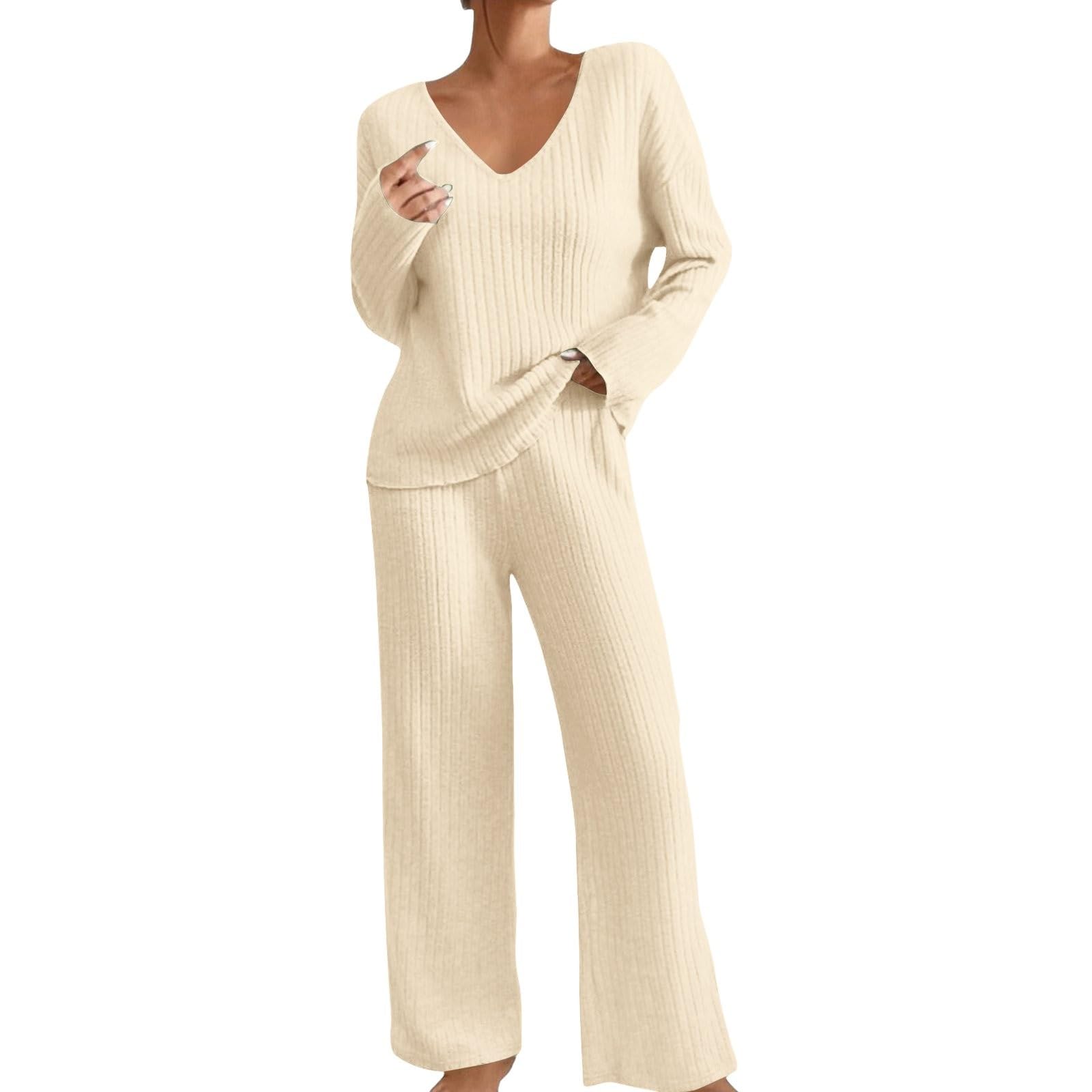 Completo Fitness Donna 2 Pezzi Completi Palestra Manica Lunga Scollo a V Completo Da Ginnastica Tuta Sportiva Casual Set Top E Pantaloni a Gamba Larga Tute Per Jogging Yoga Fitness Autunnale Invernale