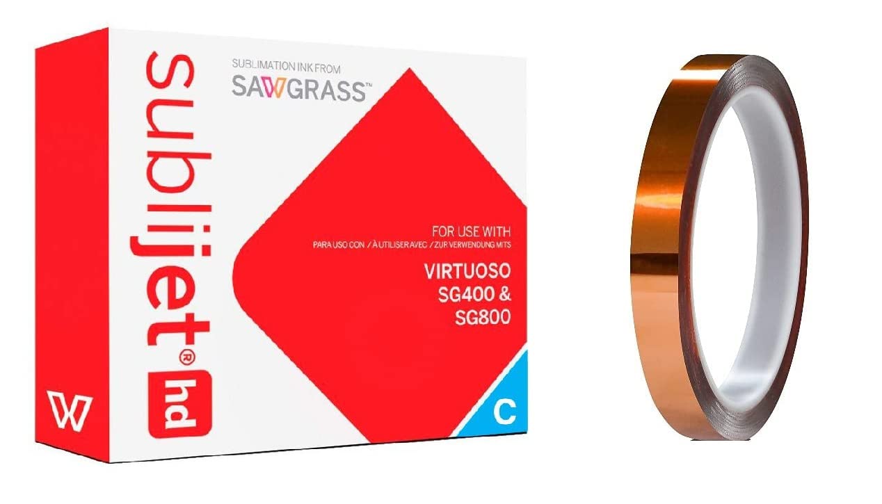 Sawgrass SG400/SG800 Cyan Ink Cartridge - Sublijet HD Standard Size 29ml - Bundled with 1 Roll of SUBLIMAX Brand Heat-Resistant Tape