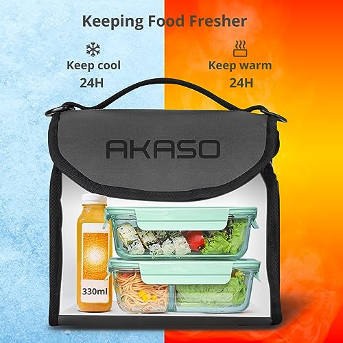 Image of AKASO Insulated Cooler Lunch Bag Packable Lunch Box 12 Can Cooler Bag with Adjustable Shoulder Strap for Office Picnic, Dark Gray