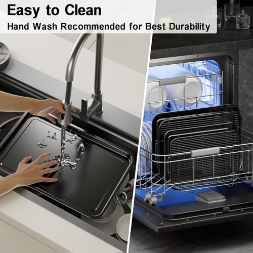 Image of Air Fryer Basket for Oven,2 Set Air Fryer Basket and Tray Set with 60 Sheets Parchment Papers,THORSES Food-Grade Stainless Steel Air Fryer Pan and Crisper Tray-Black Large15 inchx11 inch&Medium13.4 inchx9.6 inch