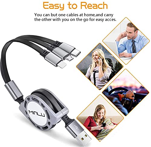 Minlu Multi Charging Cable 3A 2Pack 4Ft 3 In 1 Retractable Charging Cord Multi Usb Cable Fast Charger Cord Adapter With Ip/Type C/Micro Usb Port For Cell Phones/Ip/Samsung Galaxy/Ps/Tablets And More #TOP5