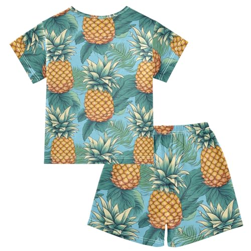 ALAZA Pineapples Green Leaves Pajama Set Short Sleeve Sleepwear Soft Lounge Nightwear2