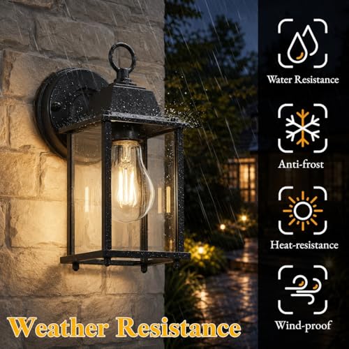 LALUZ Black Outdoor Wall Lights, Modern Farmhouse Porch Sconce Lights, Outdoor Wall Mounted with Clear Glass, Waterproof Anti-Rust Exterior Outside Lantern Light Fixtures for Garage Patio Yard by LALUZ - Used condition - Image 6