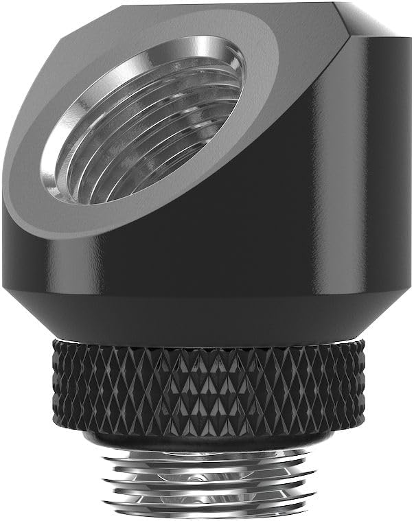 PrimoChill InterConnectSX Flat 45 Degree Rotary Fitting (FAF45) – Enhanced PC Cooling with Sleek Aesthetics - Available in 20+ Colors, Custom Watercooling Loop Ready - Satin Black