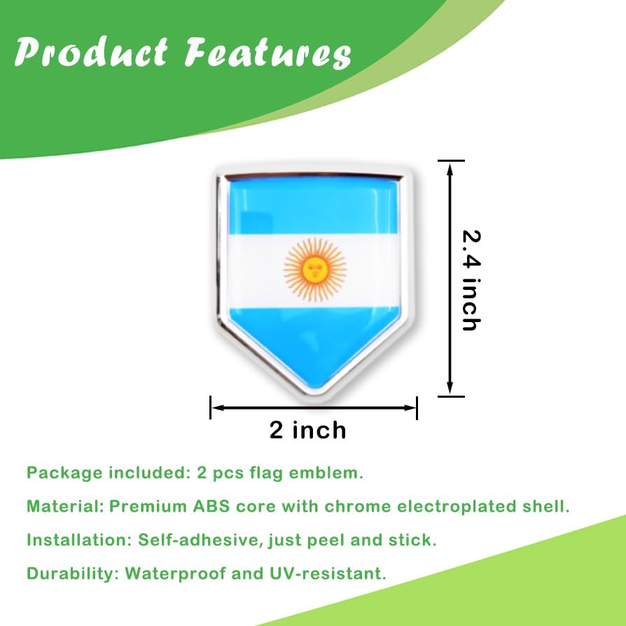 Image of Newperlite Argentina Flag Decal Sticker Car Emblem Argentine Flag Car Decoration Accessories Chrome Shield for Truck Vehicles Cars, 2 Pack