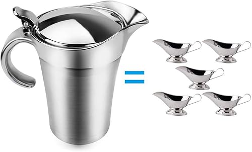 Miniatura 2 de ShineMe Jarra de acero inoxidable para salsa de barco con tapa, aislamiento de doble pared de 26 onzas, almacenamiento para salsa o crema, utilizado