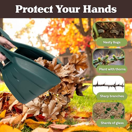 Leaf Scoops Hand Rakes - Lightweight, Durable Grabber Tool for Scooping Up Leaves, Spreading Mulch, Gardening, and Yard Work by Pure Garden (Green)
