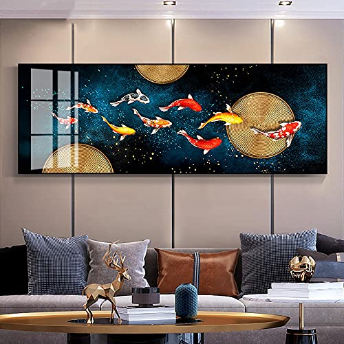 Neuf poissons illustration de carpe koï sur toile murale verticale sans cadre