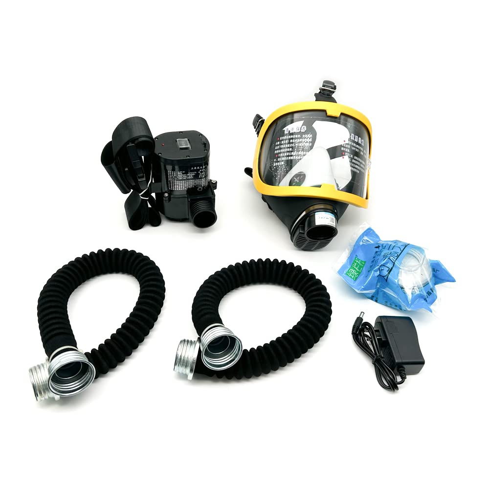 Toplionace Máscara de Respirador de Seguridad - Sistema de Respirador Portátil con Máscara de Gas de Cara Completa Alimentada por Aire de Flujo Constante Eléctrico