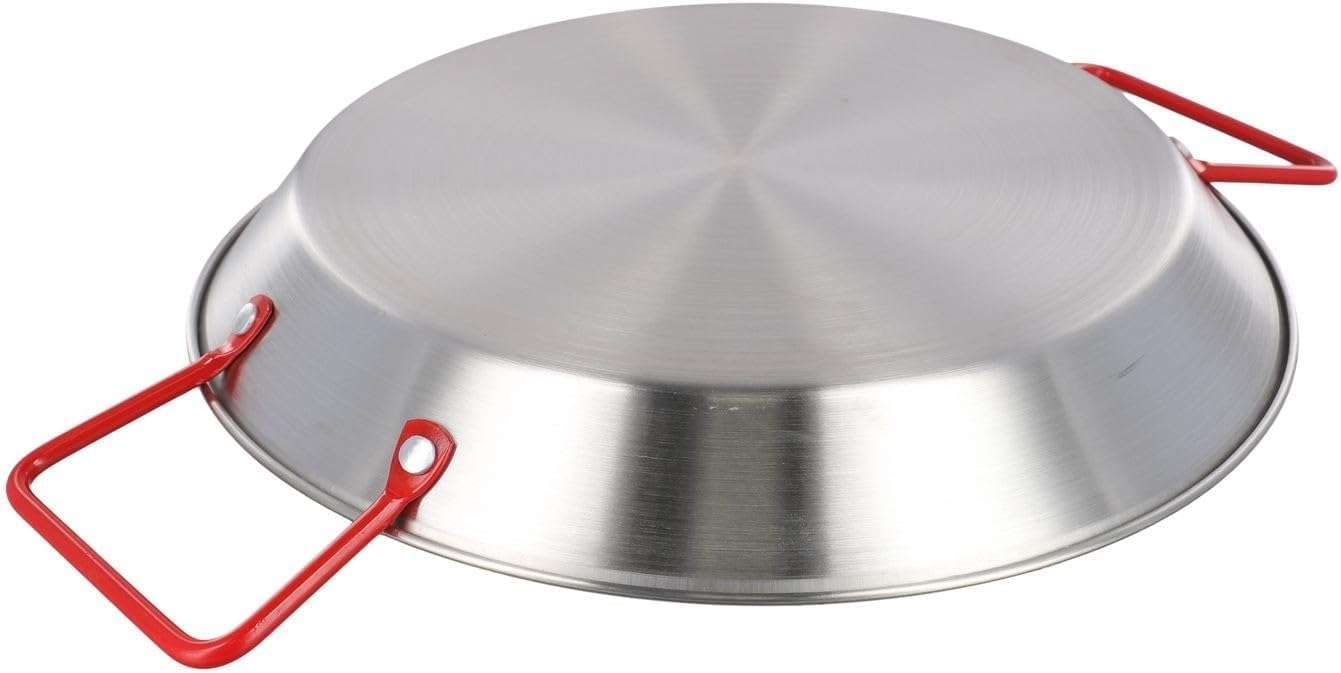 Paellera De Acero Inoxidable De 20 Cm - Plato Redondo para Servir Mariscos, Doble Asa, Fondo Plano, Wok Poco Profundo - Utensilio De Cocina Ideal para El Hogar Y Restaurantes