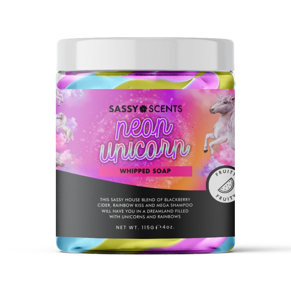 Sassy Shop Bath - Whipped Soap, Neon Unicorn - Cleanse and Nourish the Skin, With Uplifting Fragrance - Gentle and Suitable for all Skin Types - Vegan Friendly - 115g